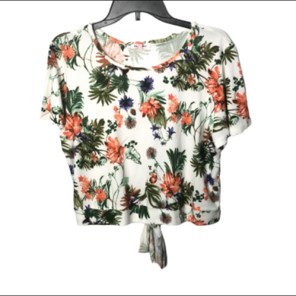 Pink Peony floral tie shirt top size XL